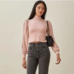 REFORMATION Cydney Mock Neck Top In Light Pink